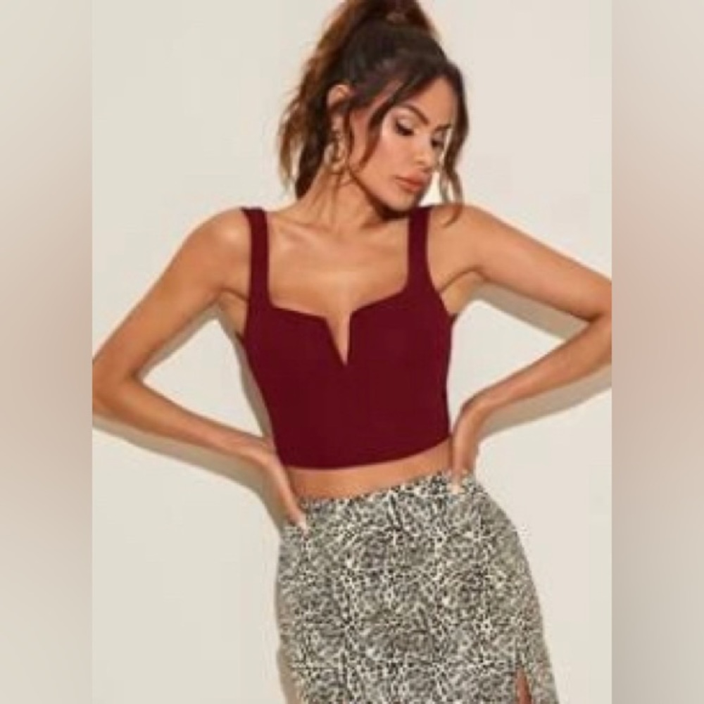 Shein Notch Neck Red Crop Top